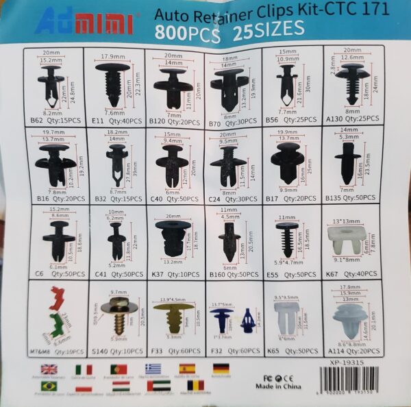 CAJA 800 CLIPS BROCHE RETENCION LATA PLASTICO