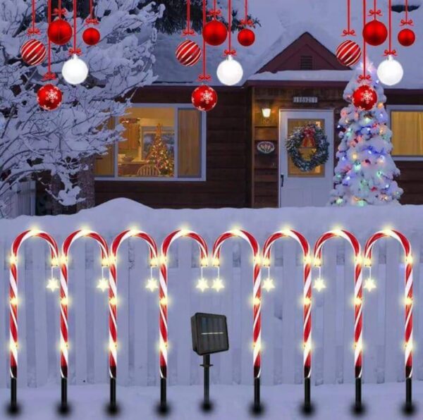 SET DE 5 BASTONES  SOLARES DE  NAVIDAD PARA  JARDIN - Imagen 2