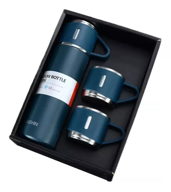 Termo Vaso Térmico Acero Inoxidable - 500ml + 3 Tazas COLOR AZUL