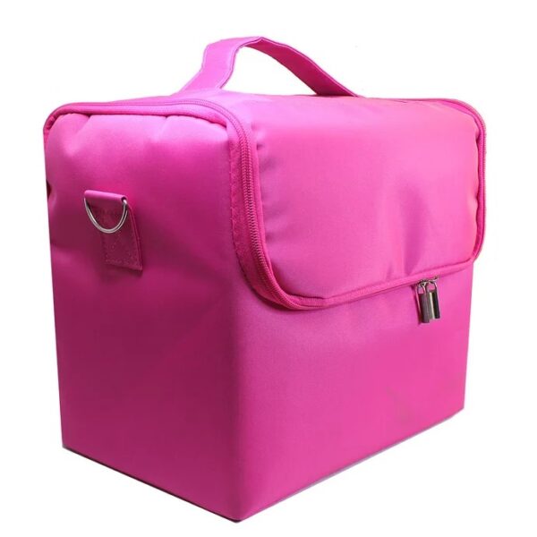 MALETA DE TELA PORTATIL PARA MAQUILLAJE,MANICURE Y COMESTOLOGIA COLOR ROSADO