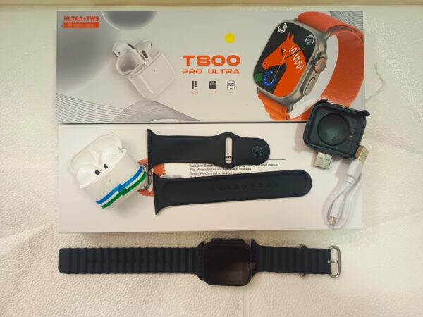 RELOJ SMART WATCH T800 + AUDIFONOS  NEGRO