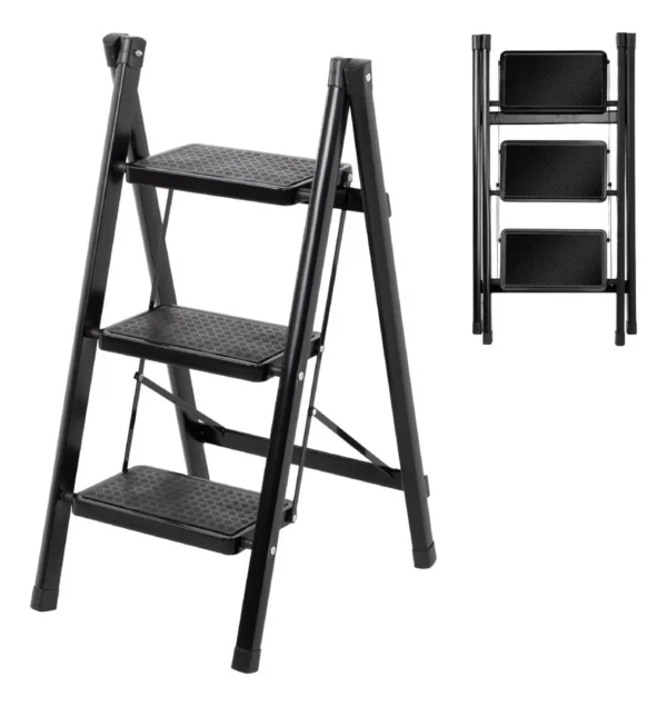 ESCALERA PLEGABLE ANTIDESLIZANTE 3 ESCALONES NEGRO