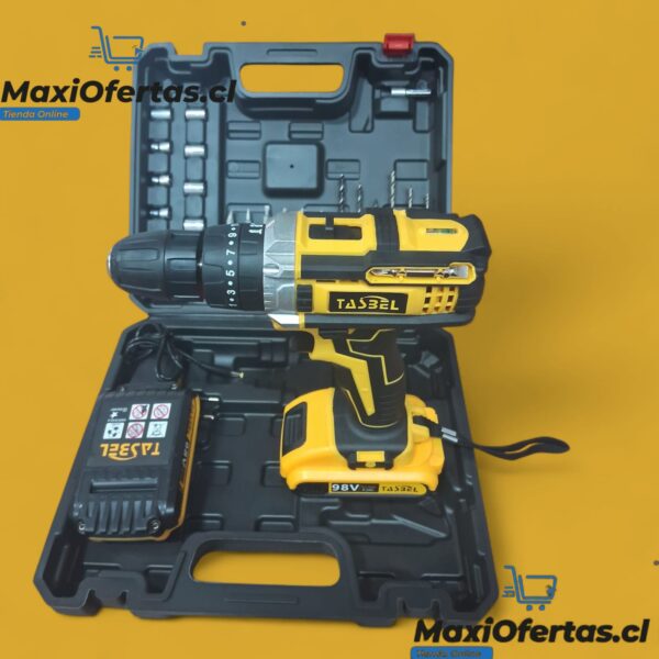 TALADRO INALAMBRICO TASBEL AMARILLO 2 BAT 98V - Imagen 2
