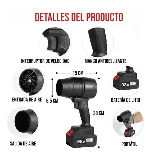 SOPLADOR INALAMBRICO TASBEL 98V TIPO TURBINA - Imagen 2