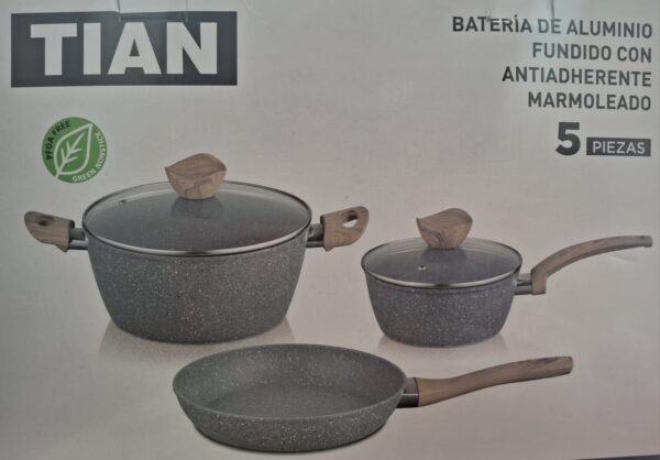 SET DE OLLA 5 PIEZAS ANTIADHERENTE MARMOLEADO TIAN - Imagen 2