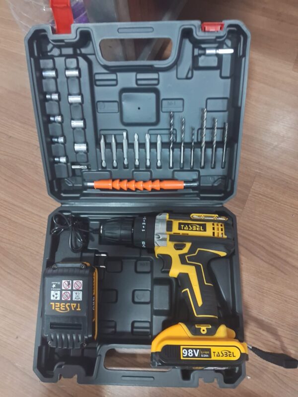 TALADRO INALAMBRICO TASBEL AMARILLO 2 BAT 98V - Imagen 3