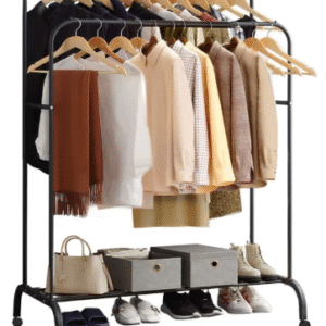 PERCHERO CON RUEDAS DOBLE NEGRO METAL