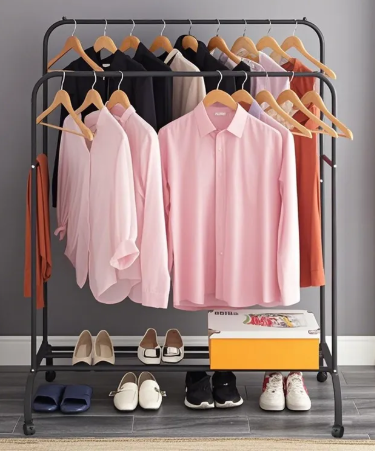 PERCHERO CON RUEDAS DOBLE NEGRO METAL - Imagen 2