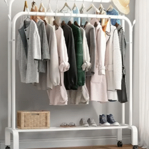 PERCHERO CON RUEDAS DOBLE BLANCO METAL