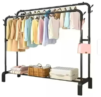 PERCHERO SIN RUEDAS DOBLE NEGRO BASE PLASTICO - Imagen 2