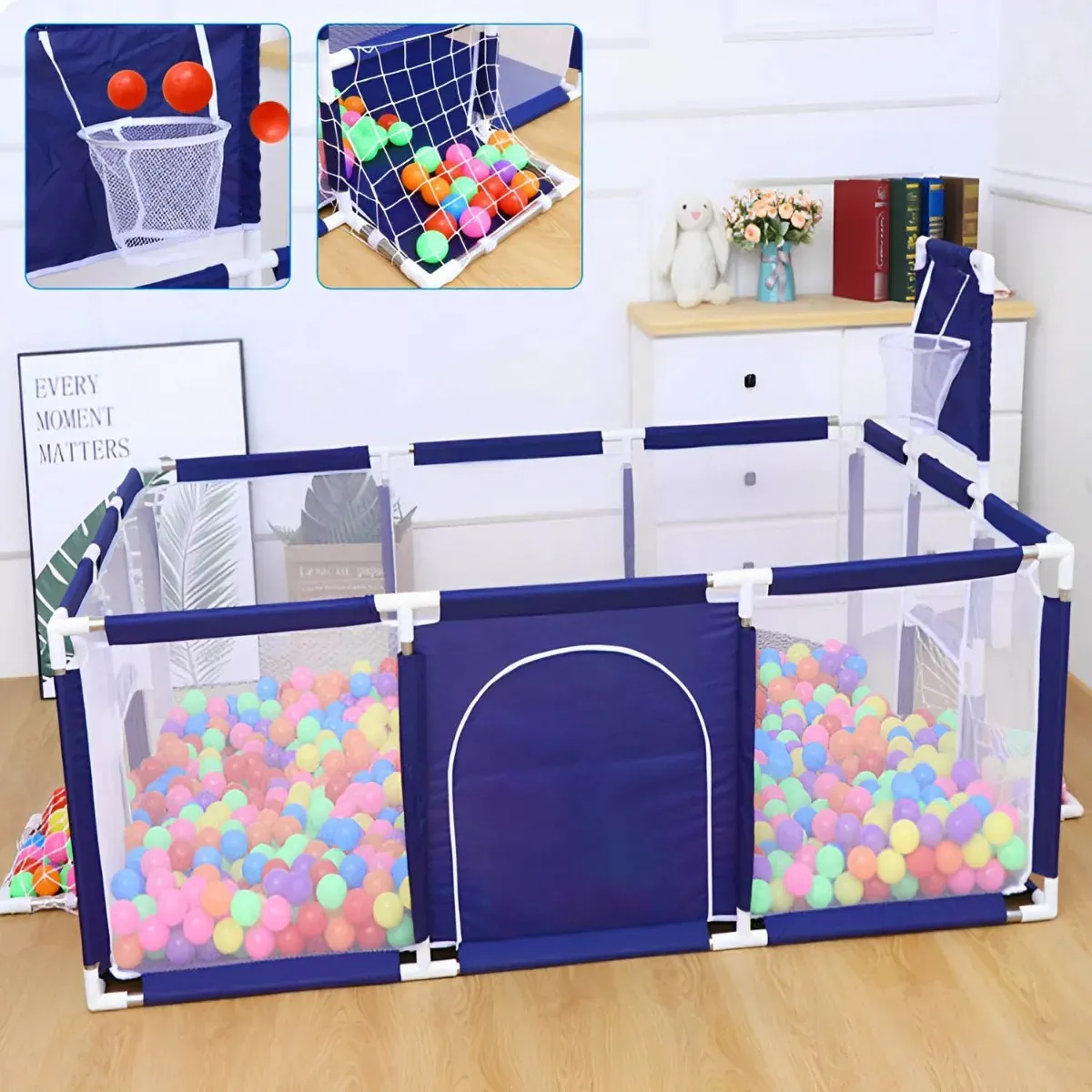 Corral Seguridad Bebes Con Aro De Basket AZUL