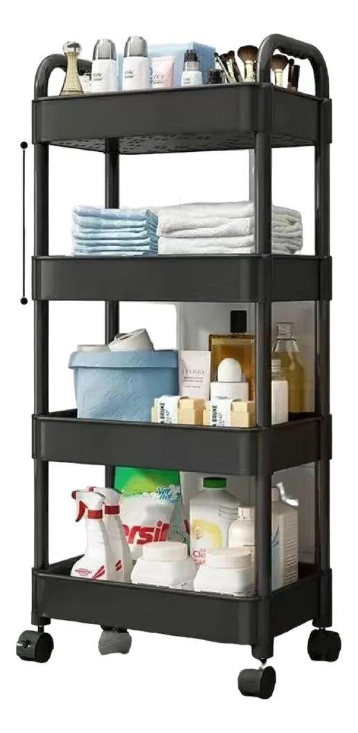 Carrito Plástico Organizador 4 Niveles Con Ruedas Color NEGRO