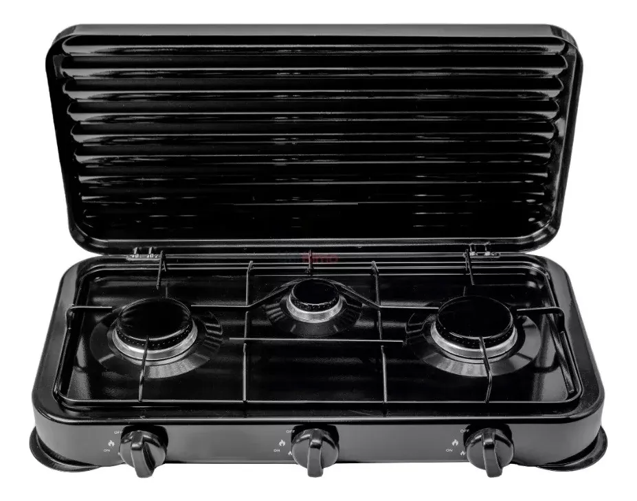 COCINA ENCIMERA A GAS 3 HORNILLAS NEGRA - Imagen 2