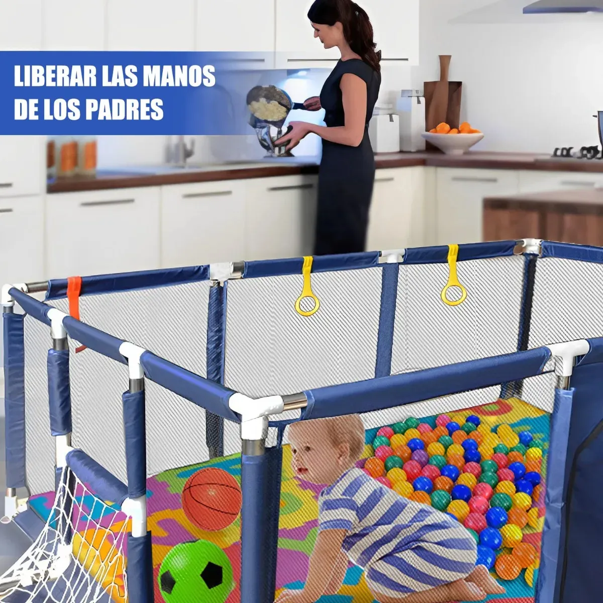 Corral Seguridad Bebes Con Aro De Basket AZUL - Imagen 2