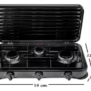 COCINA ENCIMERA A GAS 3 HORNILLAS NEGRA