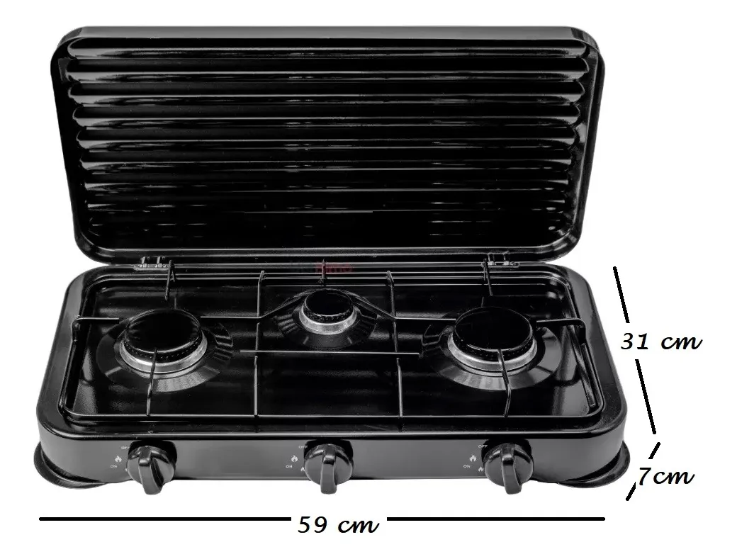 COCINA ENCIMERA A GAS 3 HORNILLAS NEGRA