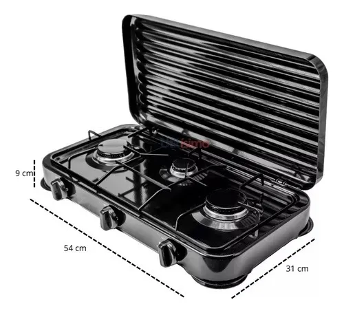 COCINA ENCIMERA A GAS 3 HORNILLAS NEGRA - Imagen 3