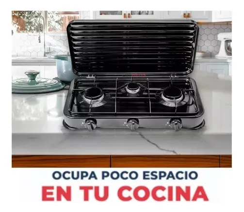 COCINA ENCIMERA A GAS 3 HORNILLAS NEGRA - Imagen 4