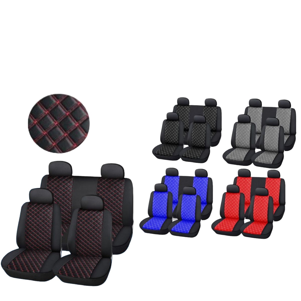 FORRO ECOCUERO AUTO NEGRO DISEÑO CUADROS (COSTURA ROJA)