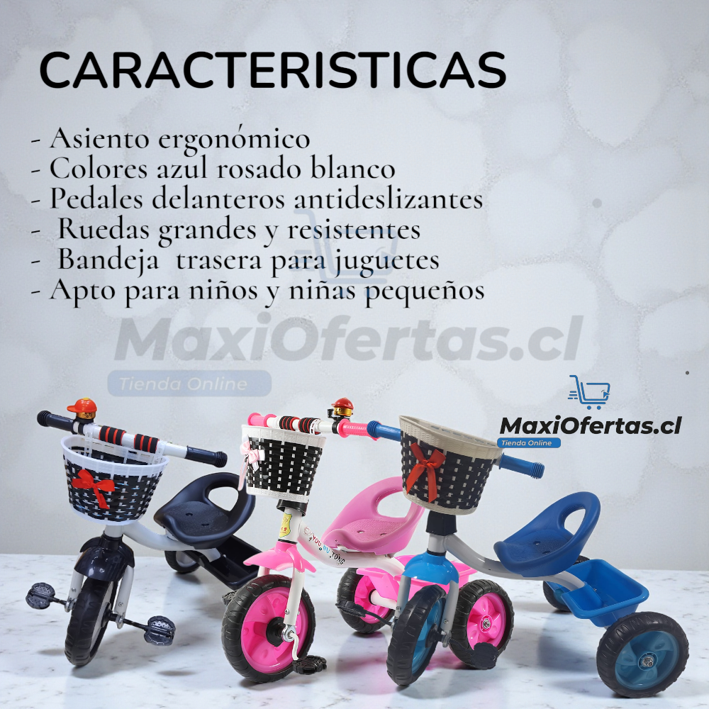 TRICICLO CON PEDALES Y CESTA NIÑOS ASIENTO AZUL - Imagen 2
