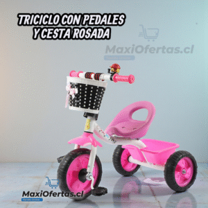 TRICICLO CON PEDALES Y CESTA NIÑOS ASIENTO ROSA
