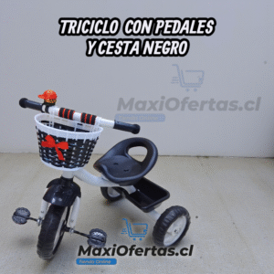TRICICLO CON PEDALES Y CESTA NIÑOS ASIENTO NEGRO