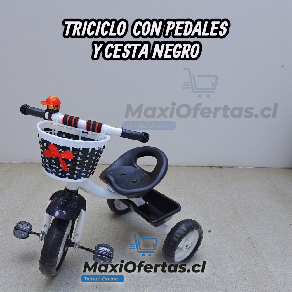TRICICLO CON PEDALES Y CESTA NIÑOS ASIENTO NEGRO