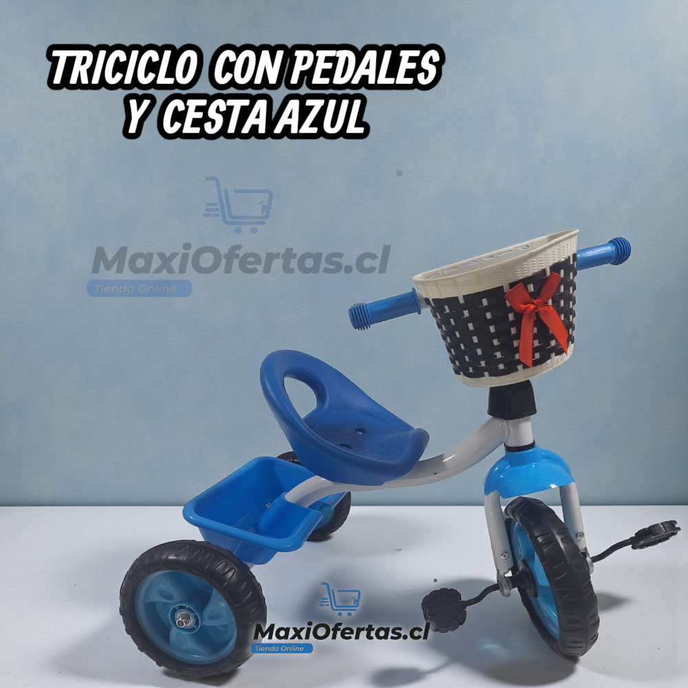 TRICICLO CON PEDALES Y CESTA NIÑOS ASIENTO AZUL
