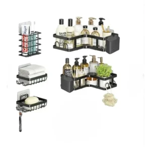 Set 5 Piezas Organizador Ducha Baño Metálico NEGRO