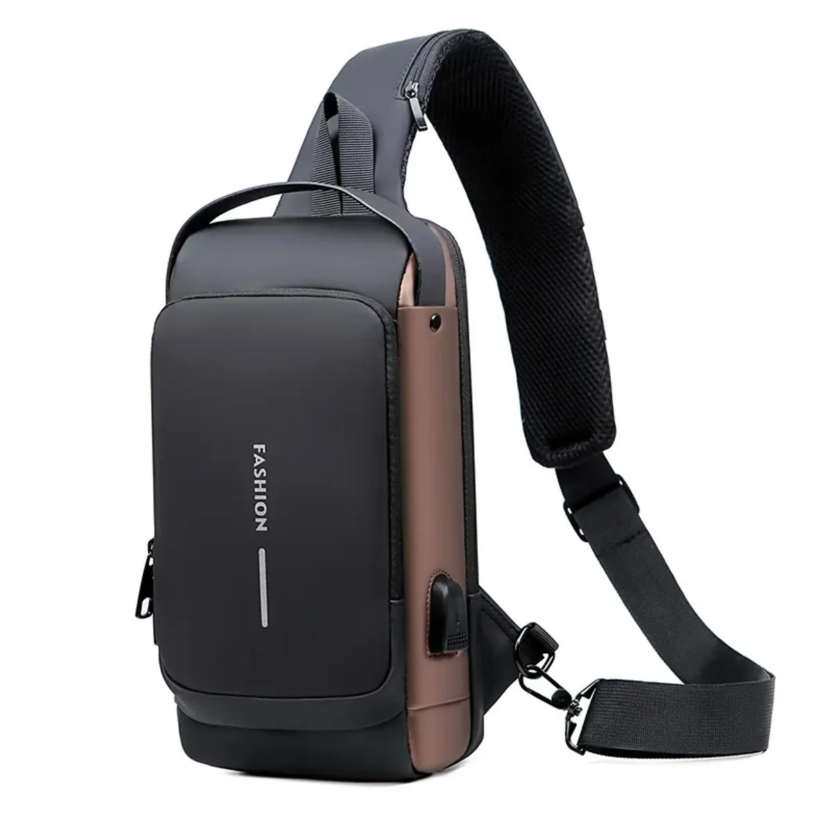 Bolso Cruzado Antirrobo Impermeable NEGRO CON MARRON