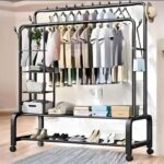 PERCHERO ESTANTE METALICO DOBLE BARRA DOBLE BASE